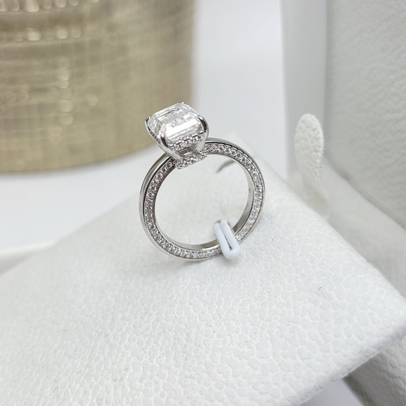 3CTW Moissanite Emerald Cut Engagement Ring . Solid S925 Silver - Picture 8 of 9